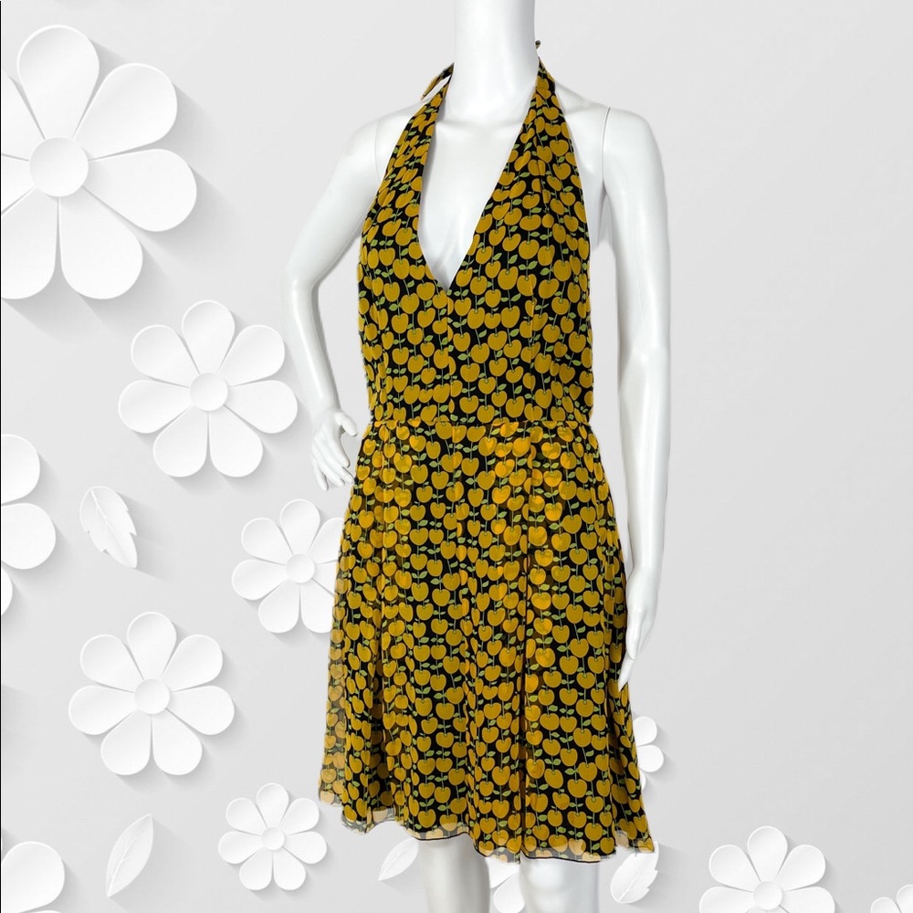 Anna Sui Apple Print Silk Summery Halter Dress 10